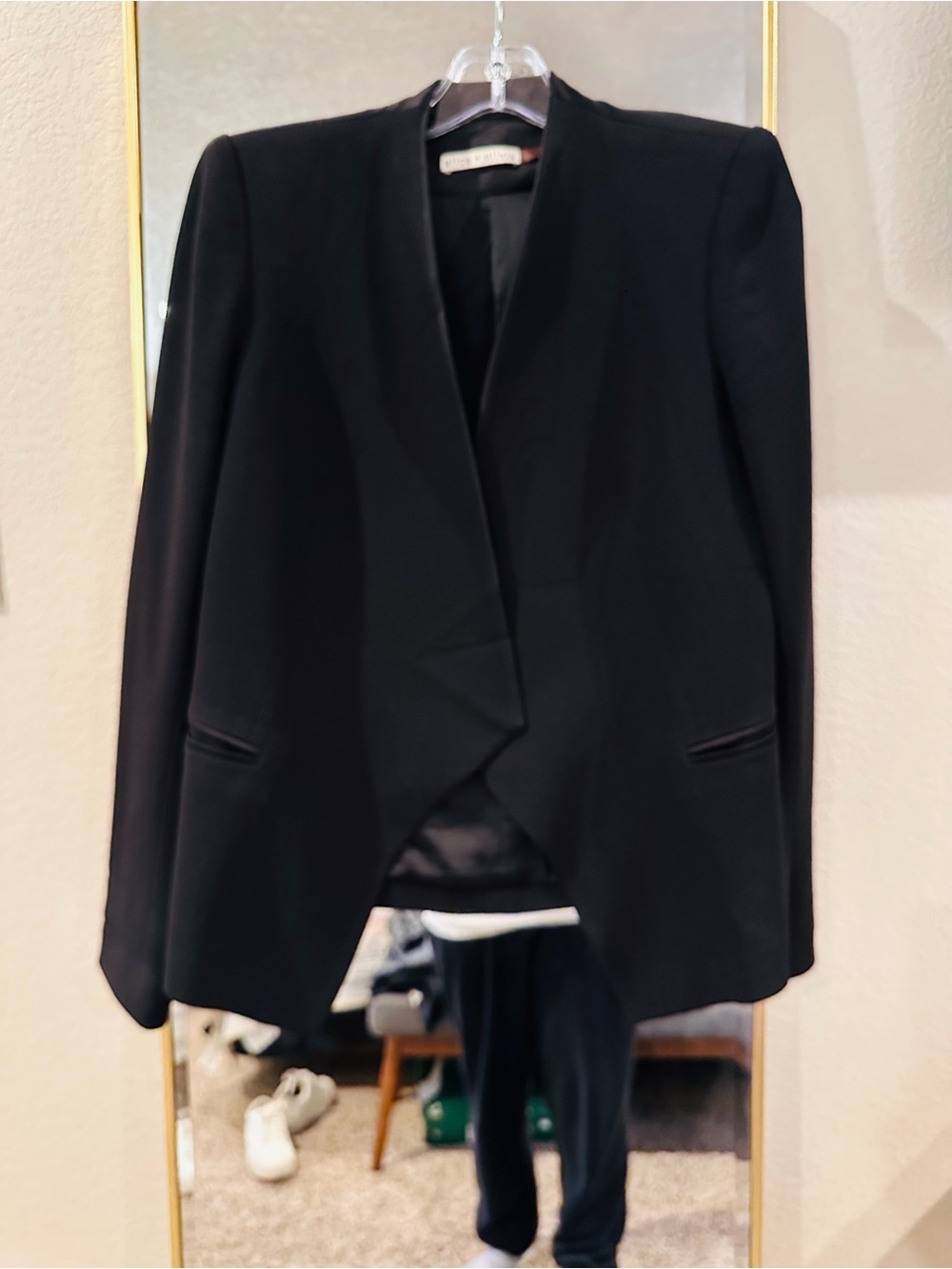Alice + Olivia Black Women's Tailored Open-Front Blazer Small